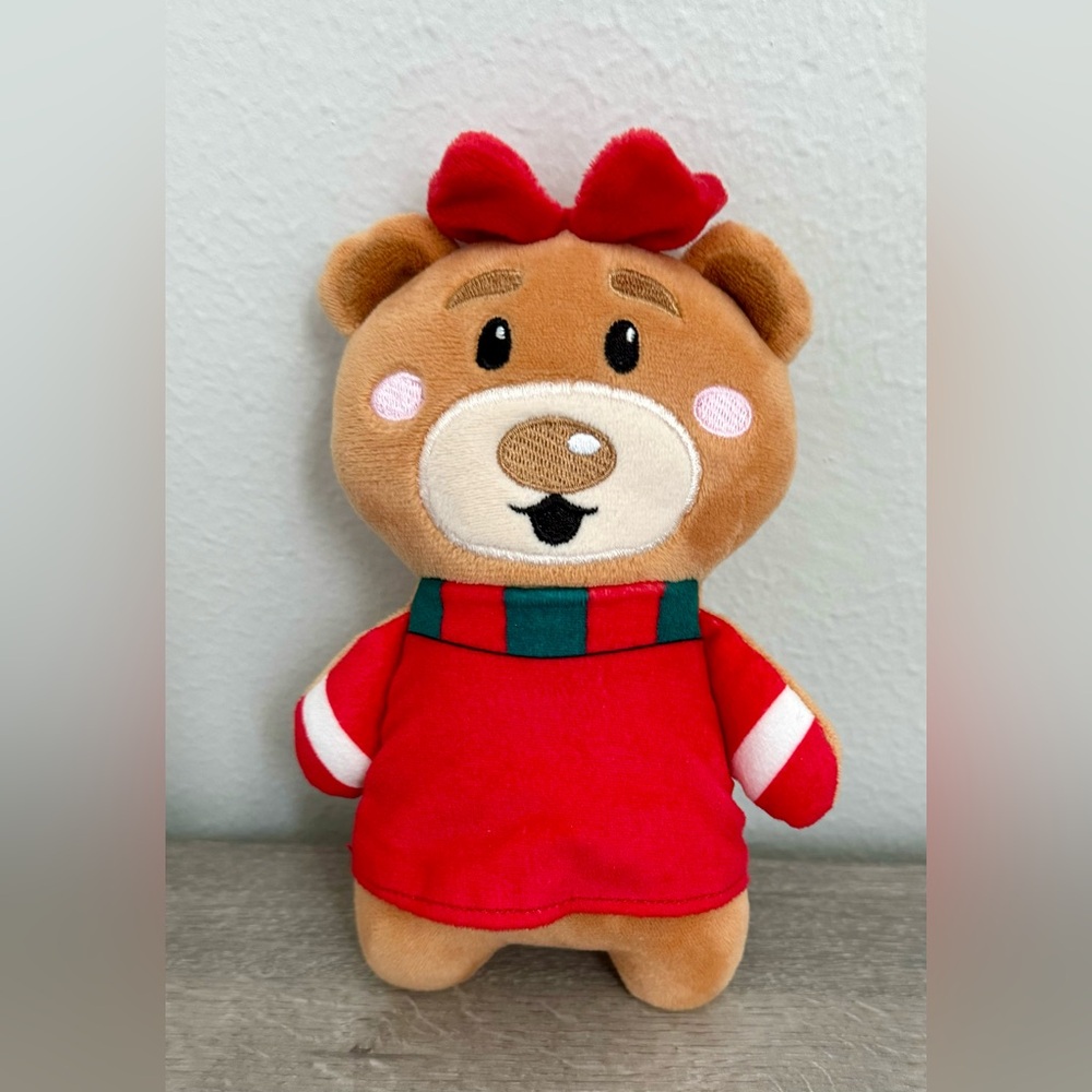 Merry Bright Fancy Holiday Bear Small Dog Toy Grunter Squeaker, Dog's Love Sound - Picture 2 of 7